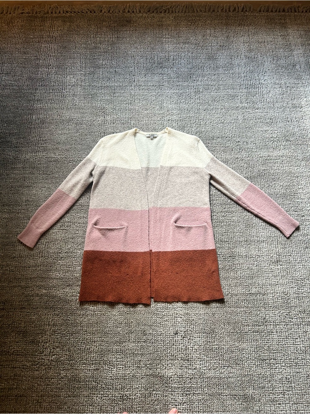 Madewell Cream, Light Pink & Rust Striped Open-Front Cardigan